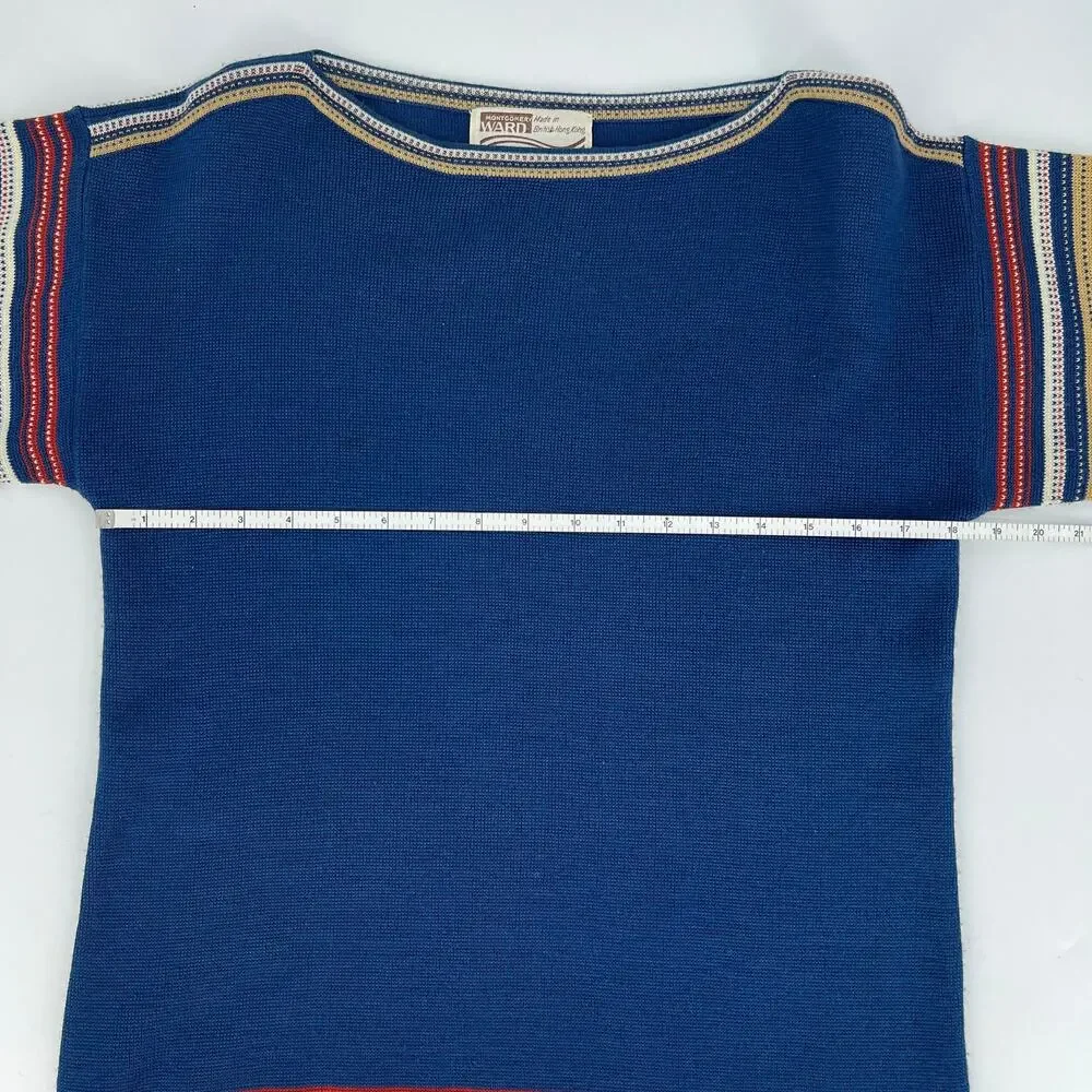Vintage Montgomery Ward Wool Blend Blue ¾ Sleeve Sweater Size 8